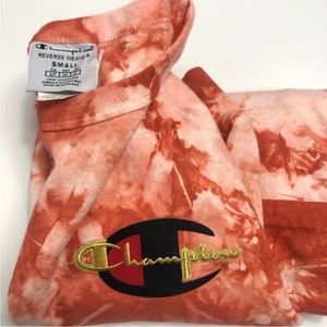 Champion Reverse Weave Tie Dye Spell Out Long Sleeve Tee UNISEX PHOTO MEASURE